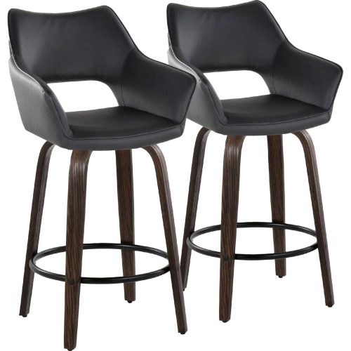 Mustang 26" Swivel Counter Stool in Walnut Glazed Wood & Black Leatherette (Set of 2)